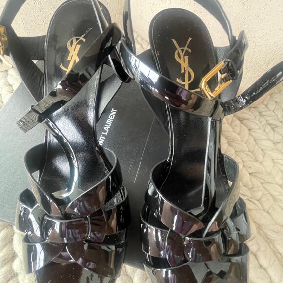 Saint Laurent YSL Tribute Patent Platform Sandals - Nero - Picture 3 of 11
